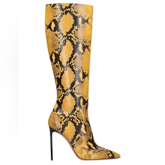 Bally Shoes - BALLY Heel Women’s Barbra Knee High Leather Python Boot 38 Marigold Yellow